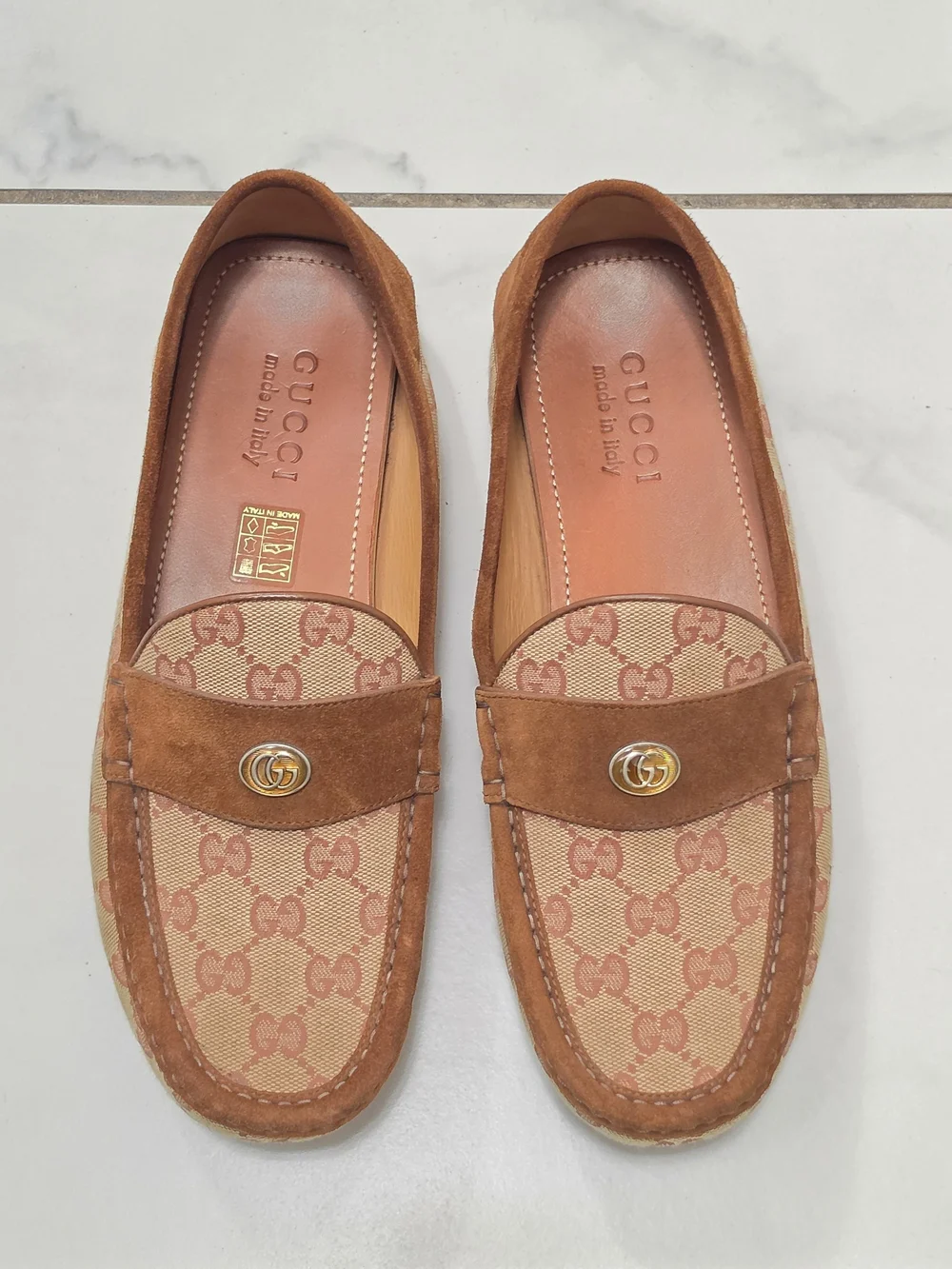 Gucci GG Canvas Suede Loafers, 8